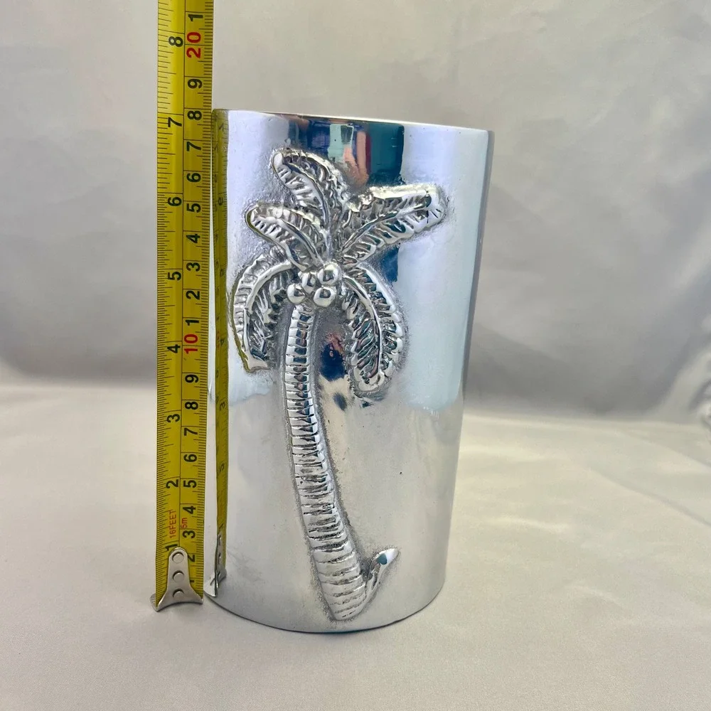 Mariposa Wine Chiller Bottle Coaster Silver Palm Tree Recycled Aluminum Exc